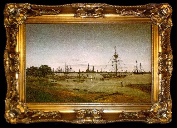 framed  Caspar David Friedrich Port by Moonlight, ta009-2